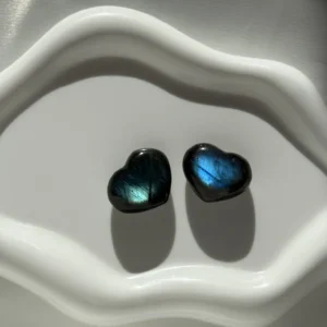 Mini Pair of Labradorite Hearts – Blue & Green Flash