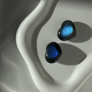 Mini Pair of Labradorite Hearts – Blue Flash