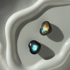 Mini Pair of Labradorite Hearts – Sunset and Blue Flash