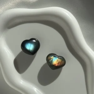 Mini Pair of Labradorite Hearts – Sunset and Blue Flash