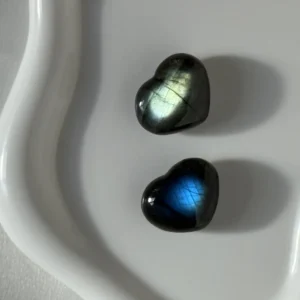 Mini Pair of Labradorite Hearts – Blue and Green Flash